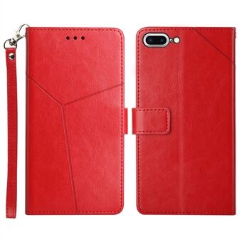 Stand PU Leather Flip Wallet Case Y-shaped Lines Imprinted Magnetic Shockproof Cover with Strap for iPhone 6 Plus / 6s Plus / 7 Plus / 8 Plus 5.5 inch