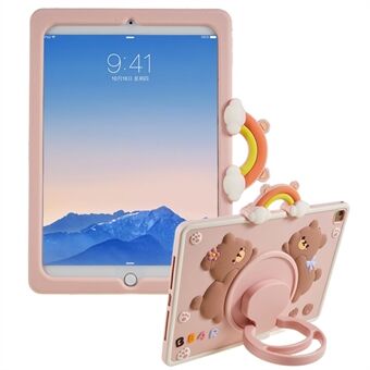 For iPad Air (2013) / Air 2 / iPad 9.7-inch (2017) / (2018) Tablet Case Cartoon Bear Rotary Kickstand PC+Silicone Cover