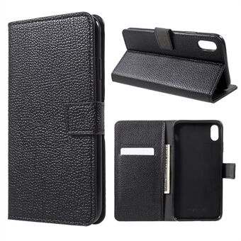 Litchi Skin Wallet Leather Stand Case for iPhone XR 6.1 inch - Black