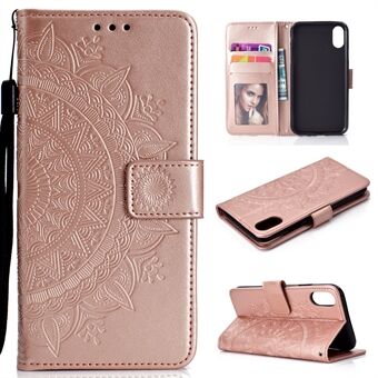 Imprinted Mandala Pattern Wallet Leather Phone Case for iPhone XR 6.1 inch