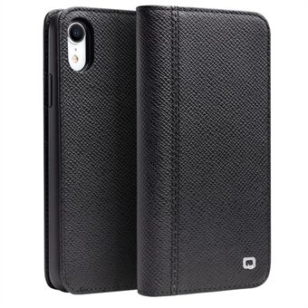 QIALINO Cross Texture Detachable 2-in-1 Smart Wake / Sleep Genuine Leather Stand Case for iPhone XR 6.1 inch - Black