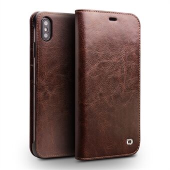 QIALINO For iPhone Xs Max 6.5 inch Genuine Cowhide Leather Wallet Case Folio Flip Phone Cover