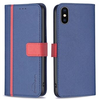 BINFEN COLOR BF Leather Series-9 for iPhone XS Max 6.5 inch Cross Texture Wallet Case Style 13 Splicing PU Leather Stand Cover