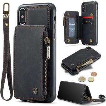 CASEME C20 Series for iPhone XS Max 6.5 inch RFID Blocking Phone Case Wallet Kickstand Zipper Pocket Shockproof Phone Cover with Strap