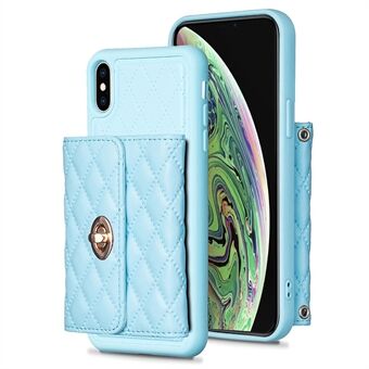 BF21 Kickstand Shell for iPhone XS Max 6.5 inch PU Leather+TPU Card Holder Phone Case with Shoulder Strap