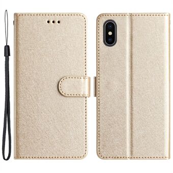 Shockproof Case for iPhone XS Max 6.5 inch Silk Texture Wallet Phone Stand PU Leather Cover with Wrist Strap