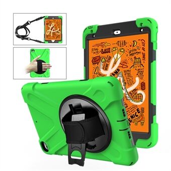 For iPad mini (2019) 7.9 inch / mini 4 X-Shape PC + TPU Rotary Kickstand Cover with Handstrap + Shoulder Strap