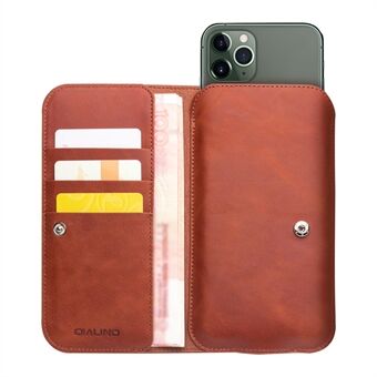 QIALINO for iPhone 11 / 11 Pro / 11 Pro Max Oil Wax Cowhide Genuine Leather Phone Case Card Slots Wallet Cover