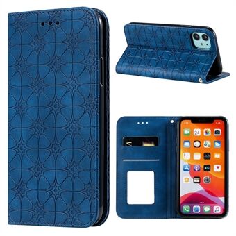 Imprint Flower Pattern Auto-absorbed Stand Phone Cover Case with Card Slots for iPhone 11 6.1-inch