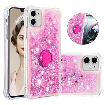 Drop-proof Glitter Quicksand Ring Kickstand TPU Phone Protective Shell for iPhone 11 6.1 inch