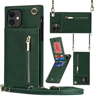 Vertical Flip Zipper Wallet Kickstand Design Leather Phone Hybrid Case with Lanyard for iPhone 11 6.1 inch