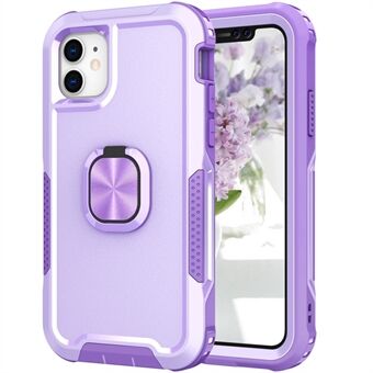 For iPhone 11 6.1 inch Drop-proof PC + Silicone Phone Case Rotatable Ring Kickstand Wear-resistant Phone Cover