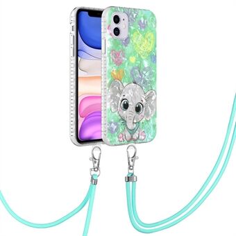 YB IMD Series-15 for iPhone 11 6.1 inch 2.0mm Dual Layer IMD IML Phone Case Drop-proof Airbag TPU Cover with Lanyard - BK011