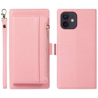 Anti-drop PU Leather Phone Case For iPhone 11 6.1 inch, 2 in 1 Magnetic Litchi Texture Detachable Zipper Pocket Wallet Cover Stand with Strap