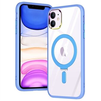 For iPhone 11 6.1 inch Concealed Kickstand Design Electroplating PC+TPU Shockproof Phone Cover Drop Protection Clear Magnetic Phone Case