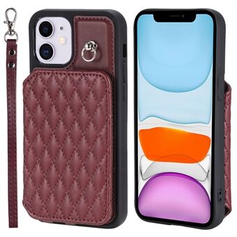 Style 008 Kickstand Phone Cover for iPhone 11 , PU Leather+TPU RFID Blocking Anti-drop Shell with Wrist Strap