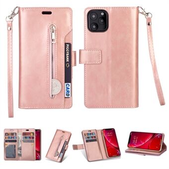 Zippered Leather Magnetic Stand Wallet TPU Accessory Shell with Strap for iPhone 11 Pro 5.8-inch (2019)