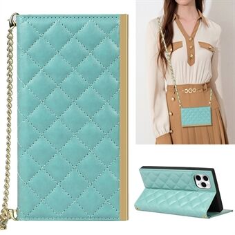 Grid Texture Leather Cover Case Crossbody Bag with Makeup Mirror and Shoulder Strap for iPhone 11 Pro