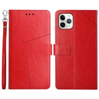 Y-shaped Lines Imprinted Premium PU Leather Wallet Stand Flip Phone Case with Strap for iPhone 11 Pro 5.8 inch