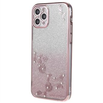 For iPhone 11 Pro 5.8 inch Gradient Glitter TPU Anti-scratch Cover Flower Rhinestone Decor Phone Case