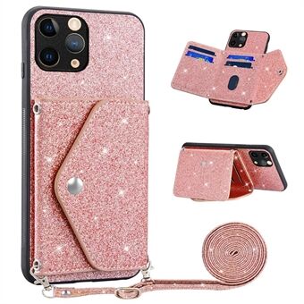 For iPhone 11 Pro 5.8 inch Glittery Powder PU Leather+TPU Phone Shell Triangle Card Holder Kickstand Case Cover