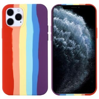 Phone Back Cover for iPhone 11 Pro , Rainbow Design Liquid Silicone Protective Case - Red