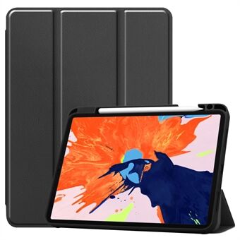 Business Tri-fold Stand PU Leather Soft TPU Back Auto Wake/Sleep Cover with Pencil Holder for iPad Pro 12.9-inch (2020)/(2018) - Black