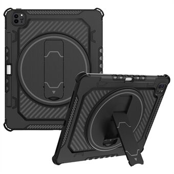 For iPad Pro 12.9-inch (2018) / (2020) / (2021) / (2022) Type-B Helmet Tablet Protective Case 360-Degree Swivel Kickstand PC + TPU Airbag Drop-proof Back Cover