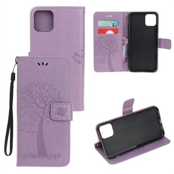 Imprint Tree Owl Wallet Leather Phone Case for iPhone 12 mini