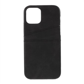 Double Card Slots PU Leather Coated PC Cover for iPhone 12 mini 5.4 inch - Black