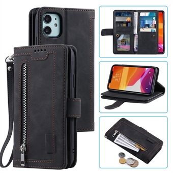 Zipper Pocket 9 Card Slots Leather Wallet Case for iPhone 12 mini 5.4 inch