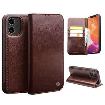 QIALINO For iPhone 12 mini 5.4 inch Genuine Cowhide Leather Case Wallet Stand Phone Cover