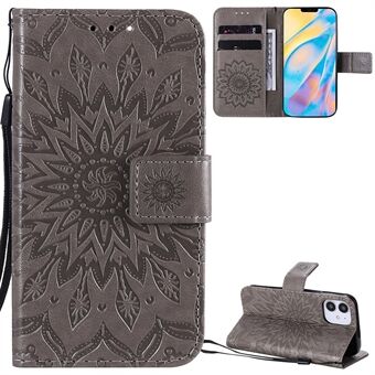 PU Leather Phone Cover Shell with Sunflower Pattern Imprinting for iPhone 12 mini