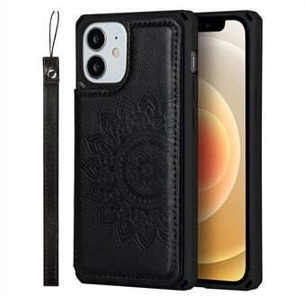 Imprinted Flower Pattern Kickstand PU Leather+TPU Case for iPhone 12 Mini