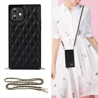 Stitching Rhombus Anti-fall TPU + PU Leather Hybrid Cover Case with Lanyard for iPhone 12 Mini