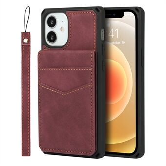 Skin-Touch PU Leather Coated TPU Vertical Flip Phone Case Cover with Kickstand and Card Slots for iPhone 12 mini 5.4 inch