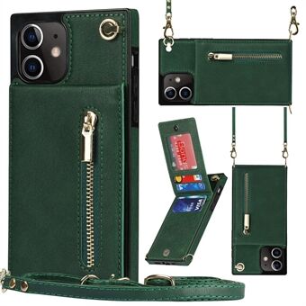 Detachable Lanyard PU Leather Coated TPU Hybrid Case Vertical Flip Kickstand Phone Shell for iPhone 12 mini