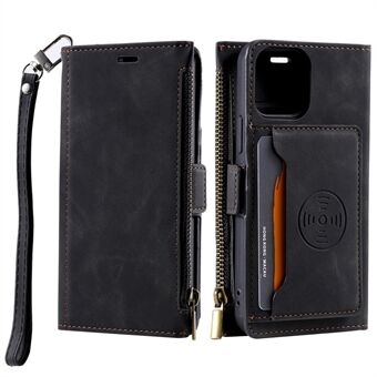 Well-protected Anti-drop Leather Shell Case with Zipper Wallet and Lanyard for iPhone 12 mini 5.4 inch