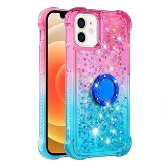 Ring Kickstand Design Phone Case Quicksand Flowing Liquid Glitter Soft TPU Gradient Cover for iPhone 12 mini 5.4 inch