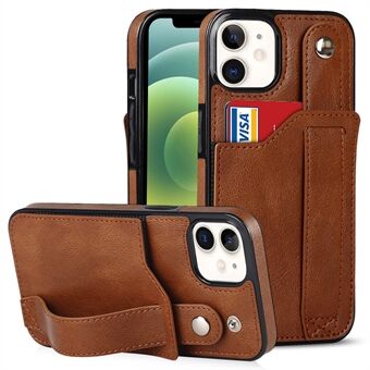 RFID Blocking Function Anti-Shock Hand Strap Kickstand PU Leather Coated TPU Protective Case with Card Slot for iPhone 12 mini 5.4 inch