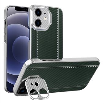 Kickstand Design Kevlar and Carbon Fiber Texture Anti-fall Anti-scratch Electroplating Frame PU Leather Coated PC Cover for iPhone 12 mini 5.4 inch