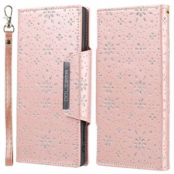 For iPhone 12 mini 5.4 inch Leaf Imprint Glitter Flower Ultra-thin Phone Case Detachable PU Leather Fully Wrapped Wallet Cover