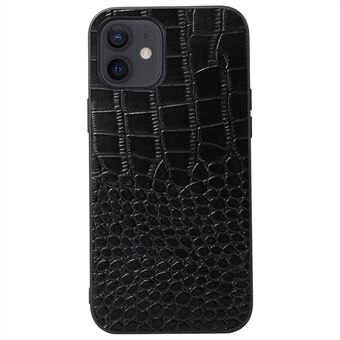 For iPhone 12 mini 5.4 inch Genuine Cowhide Leather Coating PC + TPU Well-protected Crocodile Texture Anti-fall Phone Cover