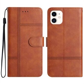 For iPhone 12 mini 5.4 inch Cowhide Texture Phone Wallet Case Drop-proof PU Leather Folio Flip Cover Folding Stand with Strap