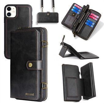 MEGSHI 020 Series for iPhone 12 mini 5.4 inch PU Leather+PC+TPU Stand Cover Detachable 2-in-1 Wallet Case with Shoulder Strap