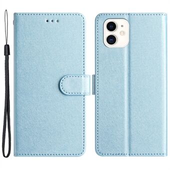 Wallet Stand Case for iPhone 12 mini 5.4 inch Silk Texture PU Leather Phone Cover with Wrist Strap