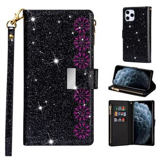 Glittery Starry Style Laser Carving Zipper Leather Case for iPhone 12 Pro/12