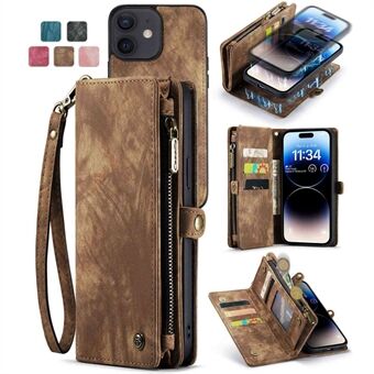 CASEME 008 Series for iPhone 12 6.1 inch Zipper Pocket Phone Case Wallet Stand TPU+PU Leather Magnetic Detachable Anti-scratch Phone Cover