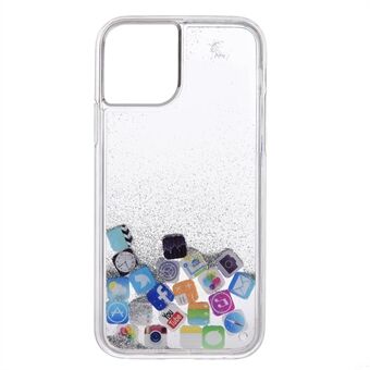 Stylish APP Icon + Glitter Powder Sequins Quick-Sand-Like TPU Back Shell for iPhone 12/12 Pro