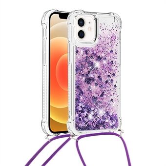 Drop-proof Dynamic Quicksand TPU Cell Phone Protective Cover with Lanyard for iPhone 12/12 Pro